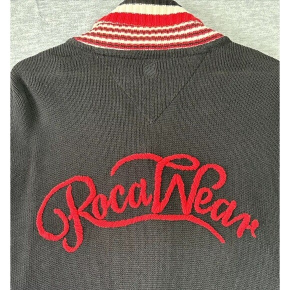 Vintage Rocawear Varsity Cardigan Mens 3XL Black Red Logo Embroidered Skate Surf - Picture 1 of 14
